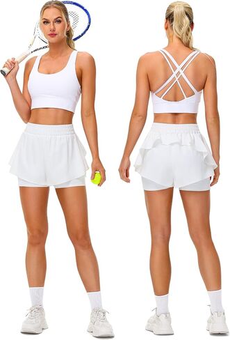 IWD Women's Running Shorts, High Waisted 2 in 1 Workout Athletic Shorts with Liner and Pockets, Summer Activewear in Saudi Arabia