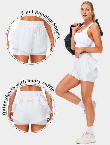 IWD Women's Running Shorts, High Waisted 2 in 1 Workout Athletic Shorts with Liner and Pockets, Summer Activewear in Saudi Arabia
