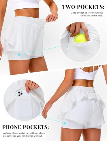 IWD Women's Running Shorts, High Waisted 2 in 1 Workout Athletic Shorts with Liner and Pockets, Summer Activewear in Saudi Arabia