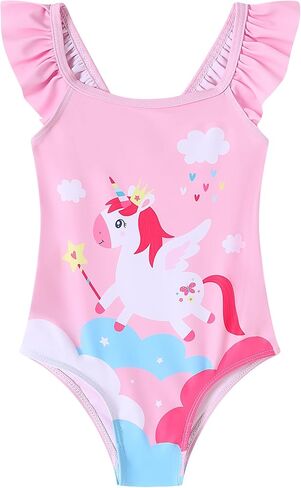 Toddler Girls Bathing Suit One Piece Ruffle Strap Cute Swimsuits Little Kids Beach Pool Quick Dry Swimwear 2t-10 in Kuwait