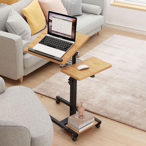 Laptop Desk Bed Desk Laptop Stand for Bed Portable Desk Overbed Bedside Table Mobile Laptop Table Rolling Desk Foldable Table Adjustable Height with Locked Wheels & Mouse Pad Table for Bed Office Sofa in Saudi Arabia