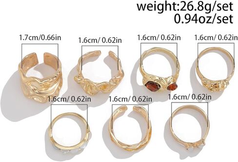 BUYITO Chunky Gold Statement Rings for Women Dainty Gemstone Crystal Ring Stackable Opening Adjustable Knuckle Bold Thick Irregular Ring Set Vintage Jewelry in Kuwait