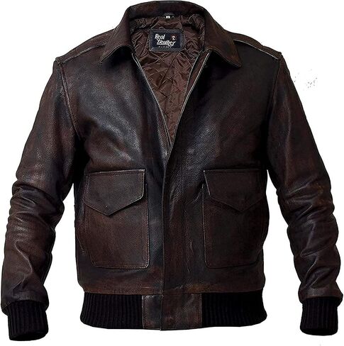 Hide & Seek Men’s A2 Aviator Air Force Cockpit Vintage Bomber Military Flight Pilot WWII Distressed Real Leather Jacket in Saudi Arabia