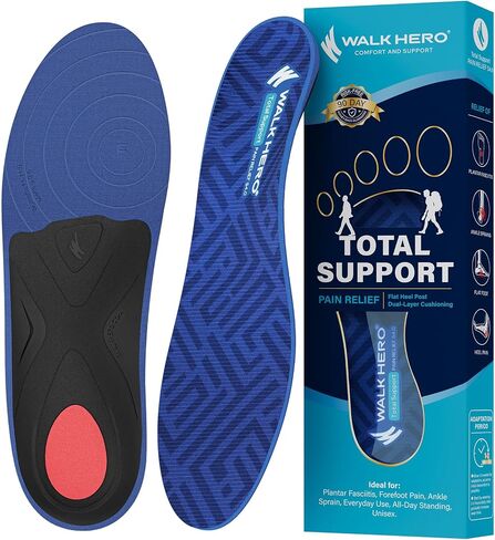 Walkhero Plantar Tasciitis Inserts - إدراج أحذية تقويم العظام لتخفيف الآلام اليومية ، النعال الدعم القوس للاستخدام اليومي ، الدعم الكلي ، رجال كأس الكعب العميق 10-10.5 | المرأة 12-12.5 in Kuwait