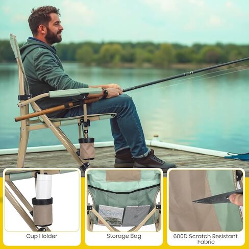 كرسي تخييم مع مسند ذراع صلب مبطن، كرسي تخييم قوي قابل للطي مع حامل أكواب، جيوب تخزين متضمنة، يدعم حتى 400 رطل (أزرق) in Kuwait