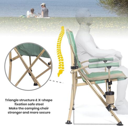 كرسي تخييم مع مسند ذراع صلب مبطن، كرسي تخييم قوي قابل للطي مع حامل أكواب، جيوب تخزين متضمنة، يدعم حتى 400 رطل (أزرق) in Kuwait