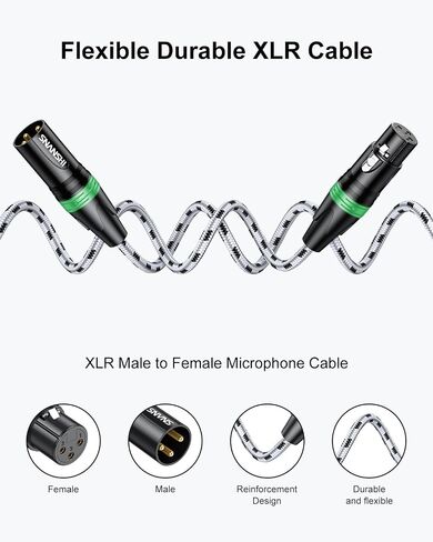 SNANSHI 2Pack XLR Cables 6.6FT, XLR Microphone Cable, Nylon Braided, Gold-Plated, Balanced XLR Male to Female Microphone Cable for Recording, Speaker, PA System, Home Studio in Saudi Arabia