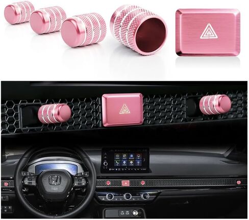 Interior Accessories for Honda Civic 2022-2025 & CRV & Acura Integra 2023-2025, 5pcs Aluminum Alloy Trim Set - Hazard Warning Light Button Cover, Air Vents Outlet Knob Covers (Pink) in Saudi Arabia