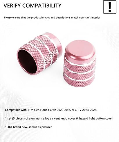 Interior Accessories for Honda Civic 2022-2025 & CRV & Acura Integra 2023-2025, 5pcs Aluminum Alloy Trim Set - Hazard Warning Light Button Cover, Air Vents Outlet Knob Covers (Pink) in Saudi Arabia