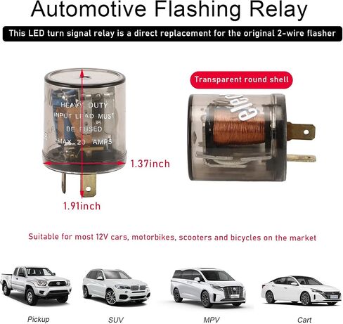 2 PCS LED Flasher Relay, 12V Heavy Duty 2 Pin Electronic Turn Signal Light Relay, Two Prong Relay Fixes Turn Signal Bulbs Hyper Flash for Car Motorcycle Truck, Car Accessories in Saudi Arabia