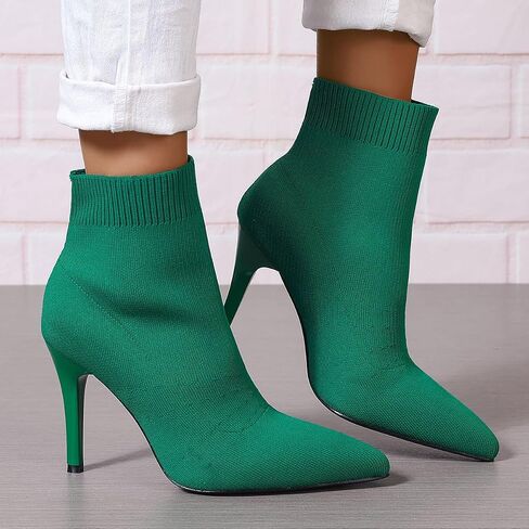 SelRoys Women's Ankle Boots Stretch Elastic Knit Pointed Toe Stiletto Heel Breathable Fashion Sock Booties in Saudi Arabia