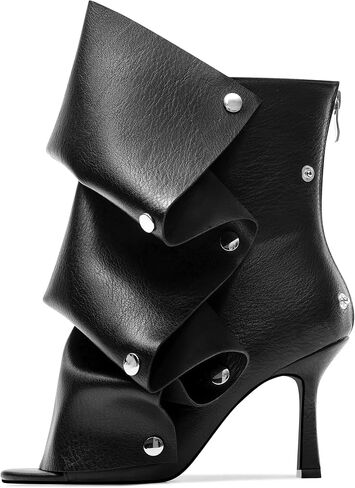 Women's Stylish Wrinkles High Heels Buttons Summer Booties Ladies Unique Ruched Metals Thin Heels Spring Short Boots in Saudi Arabia