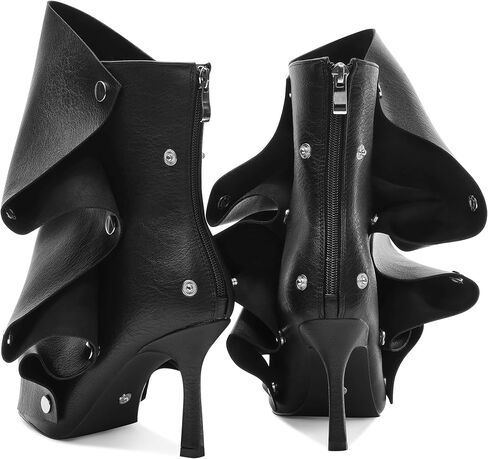 Women's Stylish Wrinkles High Heels Buttons Summer Booties Ladies Unique Ruched Metals Thin Heels Spring Short Boots in Saudi Arabia