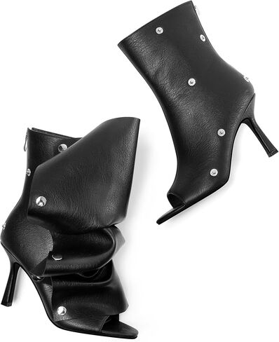 Women's Stylish Wrinkles High Heels Buttons Summer Booties Ladies Unique Ruched Metals Thin Heels Spring Short Boots in Saudi Arabia