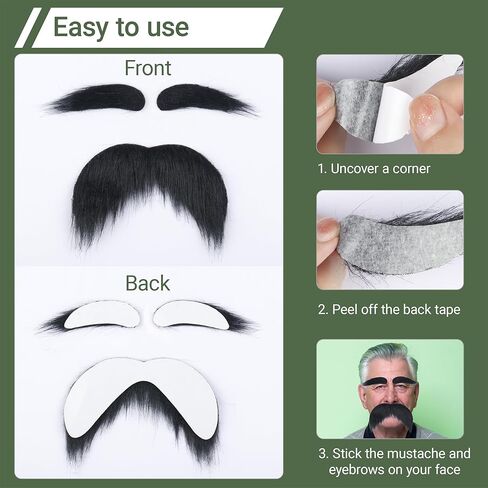 Fake Mustache and Eyebrows Self Adhesive False Facial Hair Stick On Costume Beard for Halloween Party in Kuwait