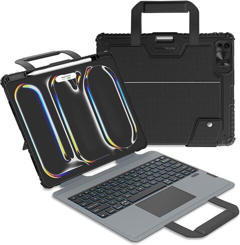 حافظة لوحة مفاتيح Nillkin Carry Go لجهاز iPad Pro 11 بوصة (M4) 2024 مع مقبض، حافظة متينة مع لوحة مفاتيح قابلة للفصل لجهاز iPad Pro 11، لوحة التتبع السحرية، 7 ألوان بإضاءة خلفية، غطاء كاميرا، أسود in Saudi Arabia