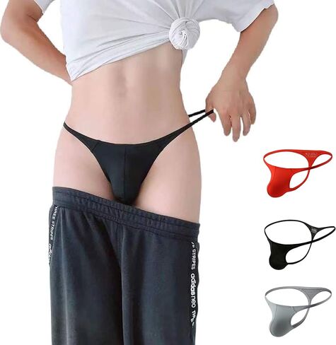 Men's G-String Seamless Thong Low Rise Underwear Green/Blue/Red 3 Pack in Kuwait