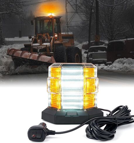 LUMENIX 72 LED Strobe Beacon Light Rooftop Rotating Warning Flashing Emergency Lights with Magnetic for Construction Vehicles Forklift Snow Plow Trucks Postal Mail Mower Cars ATV UTV - Amber/White in Saudi Arabia
