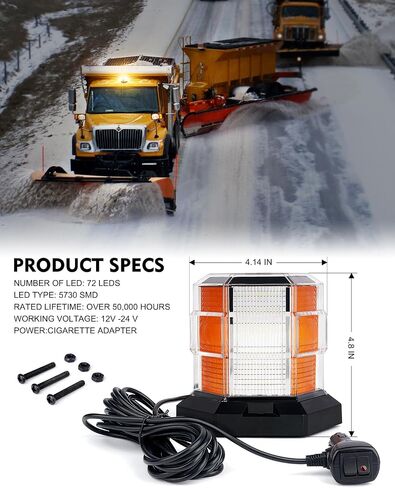 LUMENIX 72 LED Strobe Beacon Light Rooftop Rotating Warning Flashing Emergency Lights with Magnetic for Construction Vehicles Forklift Snow Plow Trucks Postal Mail Mower Cars ATV UTV - Amber/White in Saudi Arabia
