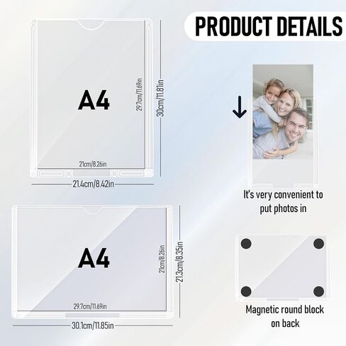 2 Pcs Magnet Picture Frames for Fridge,Large Acrylic Fridge Magnetic Frame 8.4x11 and 11.8x8.3 Inches Clear Magnetic Frame for Display Locker, Photo Board, Art Display, Sign Holder and Schedule in Saudi Arabia