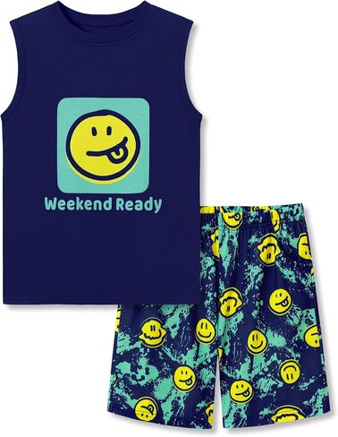 Tebbis Boys Summer Pajama Set - Gamer Graphic Tank Top & Shorts Soft 2-Piece Sleepwear Vibrant Yellow PJs Sizes 6-18 in Saudi Arabia