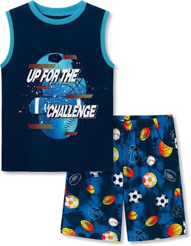 Tebbis Boys Summer Pajama Set - Gamer Graphic Tank Top & Shorts Soft 2-Piece Sleepwear Vibrant Yellow PJs Sizes 6-18 in Saudi Arabia
