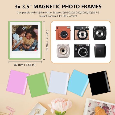 5 Pack Magnetic Photo Frames for Instax Square Film, 3x3.5" Picture Frames Refrigerator Photo Display Fits for Fujifilm Instax Square SQ1/SQ20/SQ40/SQ10/SQ6/SP-3 - White in Saudi Arabia