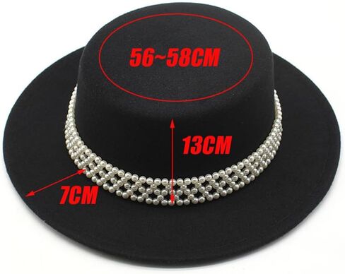 Womens Wide Brim Fedora Hat with Pearl Band Classic Flat Top Hat in Saudi Arabia