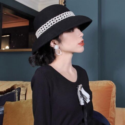 Womens Wide Brim Fedora Hat with Pearl Band Classic Flat Top Hat in Saudi Arabia