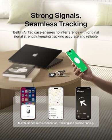 حامل آمن من Belkin Apple AirTag مع حلقة مفاتيح + حزام - جراب مقاوم للخدش مع وجه مفتوح وحواف مرتفعة - ملحق سلسلة مفاتيح AirTag الواقية للمفاتيح والحيوانات الأليفة والأمتعة والمزيد - أسود (4 عبوات) in Kuwait