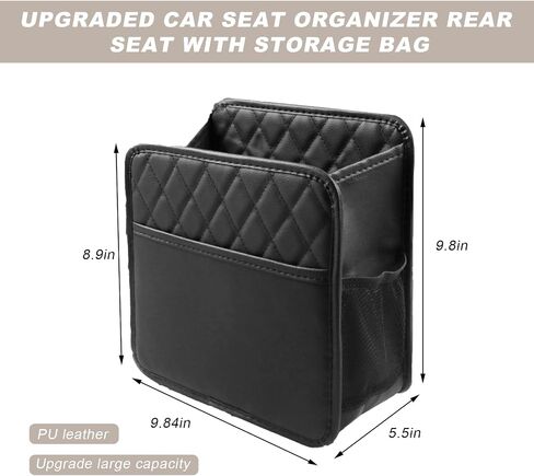Car Seat Back Organizer, Large Capacity Foldable Car Seat Back Hanging Bag with 3 Extra Pockets, Waterproof Leather Car Seat Storage Organizer, Car Travel Essentials Accessories (Black) in Saudi Arabia