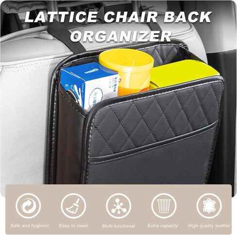 Car Seat Back Organizer, Large Capacity Foldable Car Seat Back Hanging Bag with 3 Extra Pockets, Waterproof Leather Car Seat Storage Organizer, Car Travel Essentials Accessories (Black) in Saudi Arabia