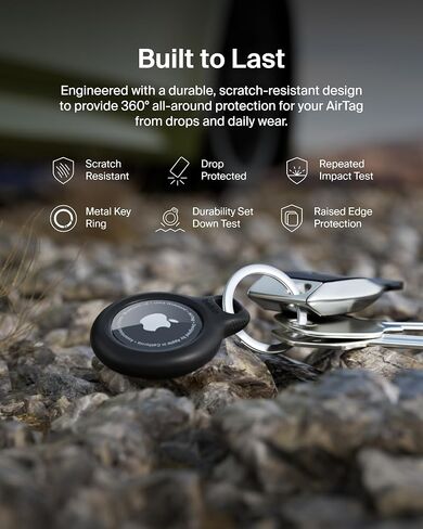 حامل آمن من Belkin Apple AirTag مع حلقة مفاتيح + حزام - جراب مقاوم للخدش مع وجه مفتوح وحواف مرتفعة - ملحق سلسلة مفاتيح AirTag الواقية للمفاتيح والحيوانات الأليفة والأمتعة والمزيد - أسود (4 عبوات) in Kuwait