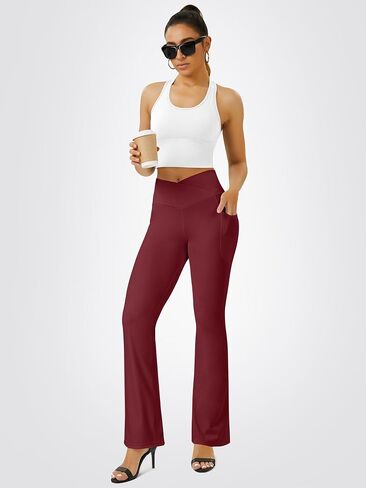 Yoga Pants Women, Flare Leggings for Women with Pockets Crossover High Waisted Bootcut Yoga Pants in Saudi Arabia