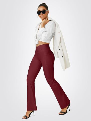 Yoga Pants Women, Flare Leggings for Women with Pockets Crossover High Waisted Bootcut Yoga Pants in Saudi Arabia