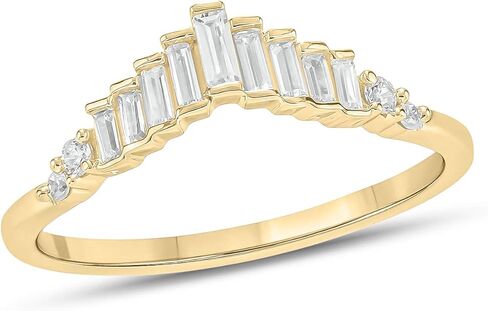 1/5cttw Round and Baguette Diamond Anniversary Ring for Women, Chevron V Shape Ring in 10k Yellow, Rose or White Gold, Women's Gold Stackable Anniversary Band with Baguettes and Round Diamonds in Kuwait