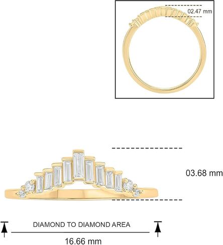 1/5cttw Round and Baguette Diamond Anniversary Ring for Women, Chevron V Shape Ring in 10k Yellow, Rose or White Gold, Women's Gold Stackable Anniversary Band with Baguettes and Round Diamonds in Kuwait