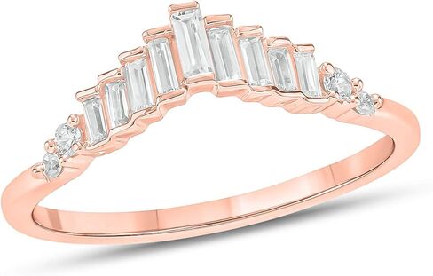 1/5cttw Round and Baguette Diamond Anniversary Ring for Women, Chevron V Shape Ring in 10k Yellow, Rose or White Gold, Women's Gold Stackable Anniversary Band with Baguettes and Round Diamonds in Kuwait