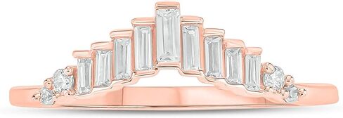 1/5cttw Round and Baguette Diamond Anniversary Ring for Women, Chevron V Shape Ring in 10k Yellow, Rose or White Gold, Women's Gold Stackable Anniversary Band with Baguettes and Round Diamonds in Kuwait