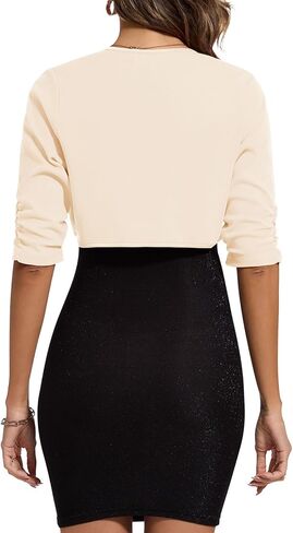 MINTLIMIT Bolero Cardigans for Women Ruched 3/4 Sleeve Open Front Cropped Cardigan Boleros Shrug Jackets for Evening Dresses in Kuwait