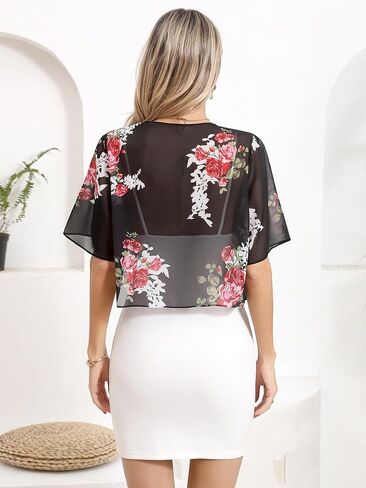 Missufe Women's Short Sleeve Summer Cropped Shrugs Sheer Lightweight Chiffon Bolero Cardigans in Kuwait