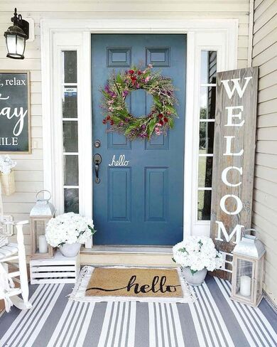Briful 18’’ Artificial Lavender Wreath Year-Round Faux Wildflowers Green Floral Wreaths for Farmhouse Front Door Mantle Bedroom Kitchen Decor in Kuwait