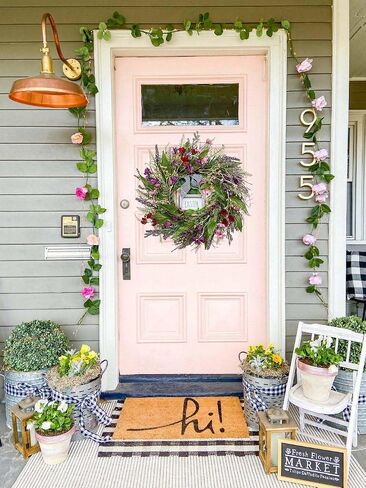 Briful 18’’ Artificial Lavender Wreath Year-Round Faux Wildflowers Green Floral Wreaths for Farmhouse Front Door Mantle Bedroom Kitchen Decor in Kuwait
