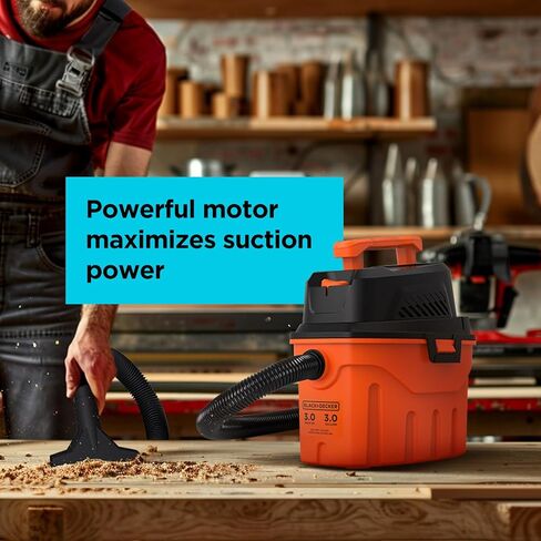 BLACK+DECKER Shop Vacuum Wet and Dry, 4 Gallon 3.0 Peak HP, Portable Shop Vac with Accessories, Home and Car Vacuum Cleaner(BDXV18301P-4A) in Saudi Arabia