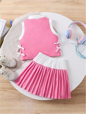 verdusa girl's 2 ompits summer outfits bowknot collared tank مع مجموعات تنورة مطوية in Kuwait