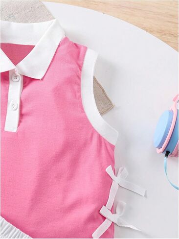 verdusa girl's 2 ompits summer outfits bowknot collared tank مع مجموعات تنورة مطوية in Kuwait
