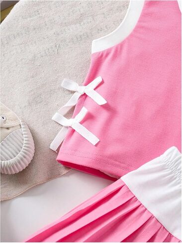 verdusa girl's 2 ompits summer outfits bowknot collared tank مع مجموعات تنورة مطوية in Kuwait