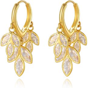 Crystal Hoop Earrings for Women, Zirconia Rhinestone Leaf Dangling Earrings for Women Hypoallergenic Earrings for Women Trendy Prom Party Jewelry Gift