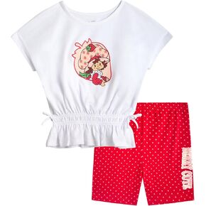 Strawberry Shortcake Toddler Girls Bike Shorts Set - 2 Piece Graphic Shirt and Biker Shorts for Girls Cartwheel Dance (2T-6X)