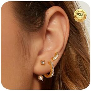 Gold Hoop Earrings Set for Women - 14K Gold Plated Small Hoops, Chunky Thick Earrings, Trendy Huggie Hoops